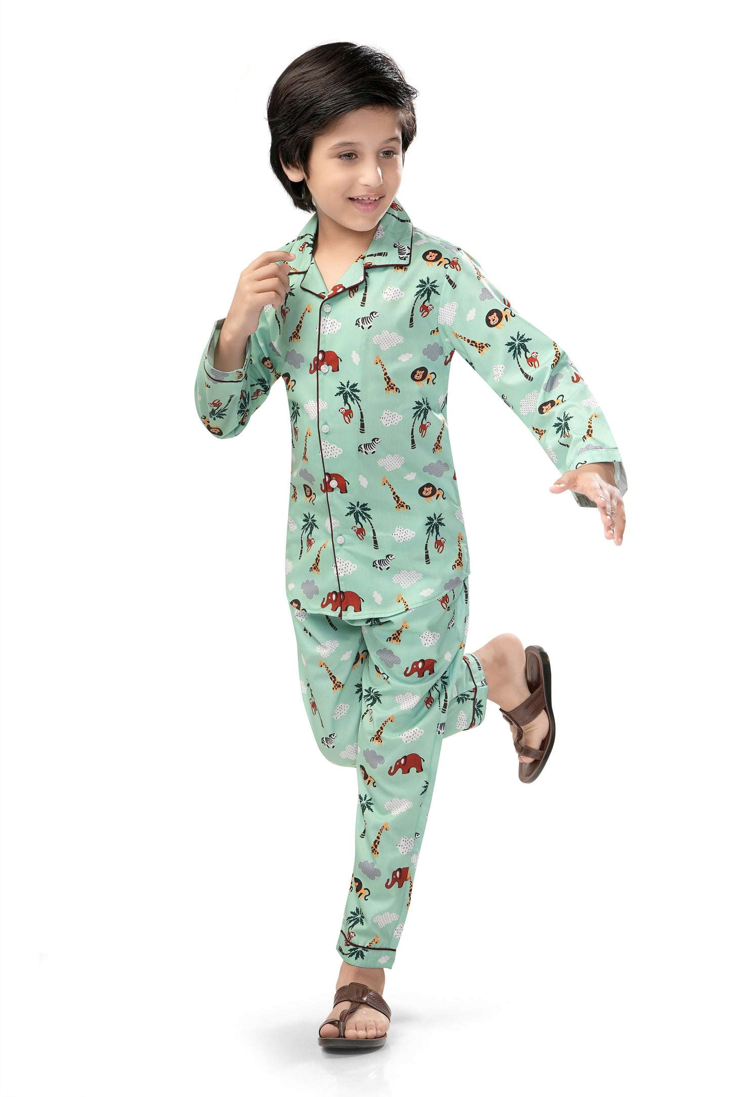 Zoo-Animals-Cotton-Mint-Green-Night -suit Set-Stylish