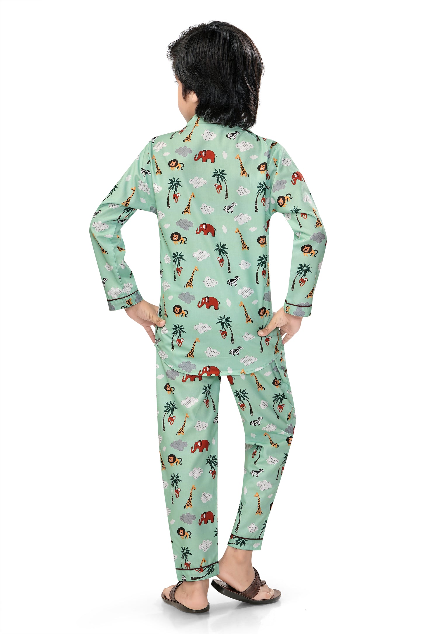 Zoo-Animals-Cotton-Mint-Green-Night -suit Set-Backview