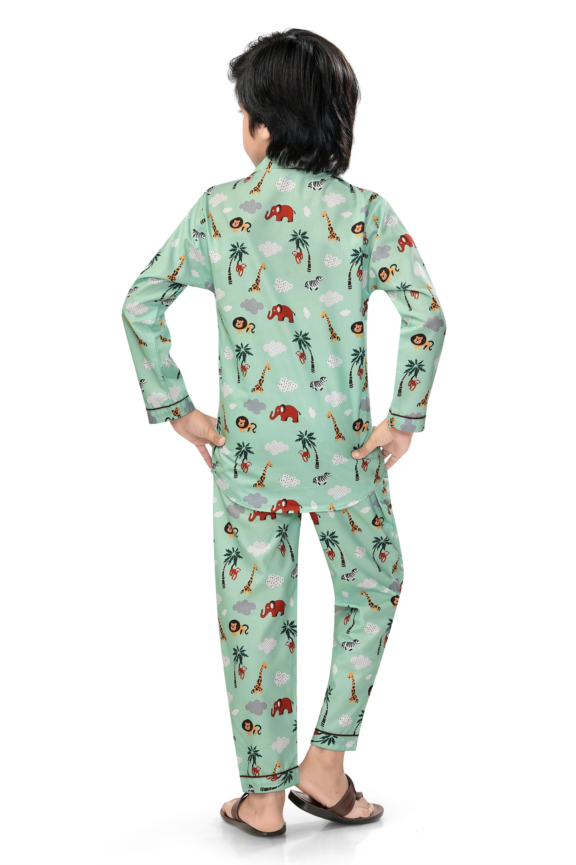 Zoo-Animals-Cotton-Mint-Green-Night -suit Set-Backview