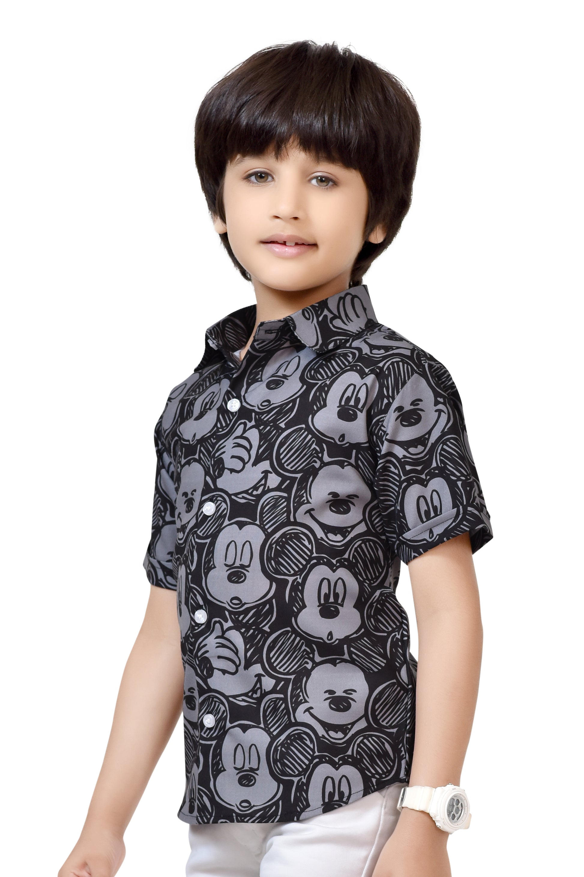 Black & Gray Cartoon Printed Half shirt for Boys- Front