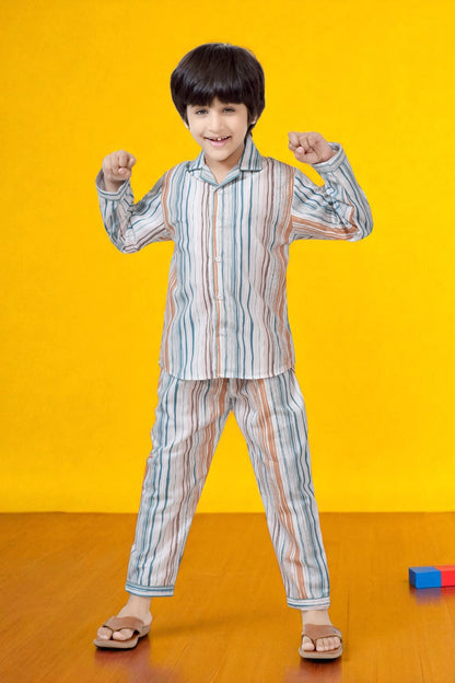 Buy Orange and Blue Striped Kids Boys Long Night Suit Online