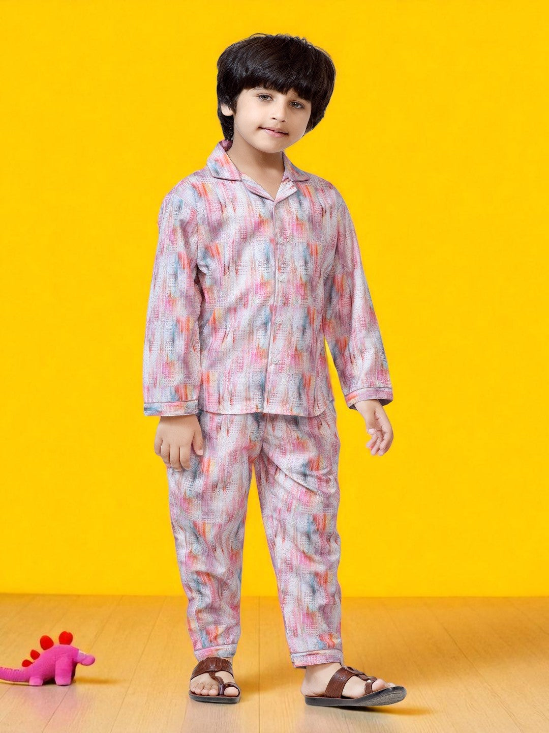 Colourful Abstract Printed Boys Long Sleeve Night Suit