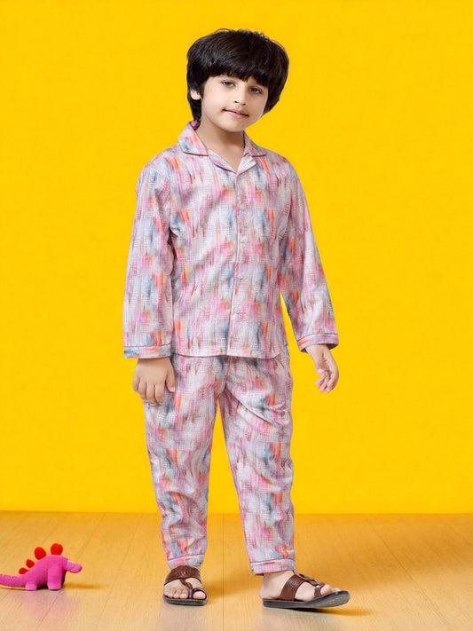 Colourful Abstract Printed Boys Long Sleeve Night Suit