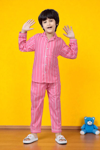 Buy Cute Pink and White Striped Boys Pajama Suit Set Online 