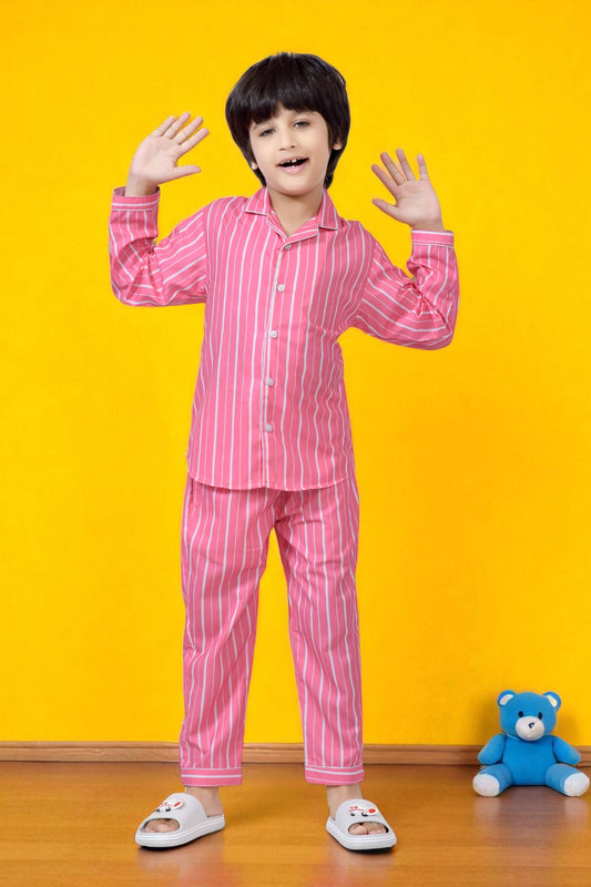 Buy Cute Pink and White Striped Boys Pajama Suit Set Online 