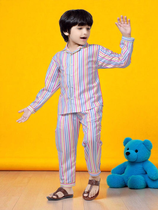 Colorful Stripe Printed Cotton Boys Night Dress 