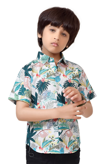 Stylish Tropical Print Pure Cotton Half Sleeve Shirt For Boys