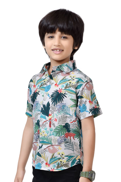 Stylish Tropical Print Pure Cotton Half Sleeve Shirt For Boys