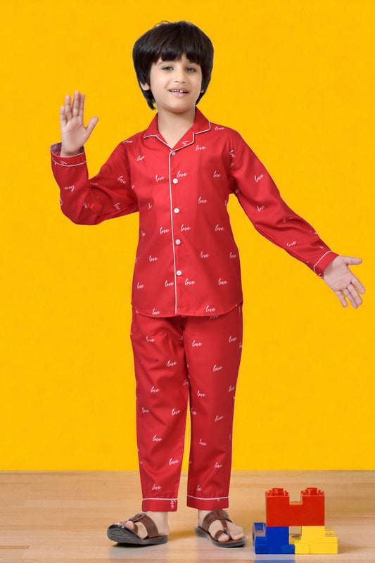 Buy Red Color Love Printed Cute Boys Nightwear Online 