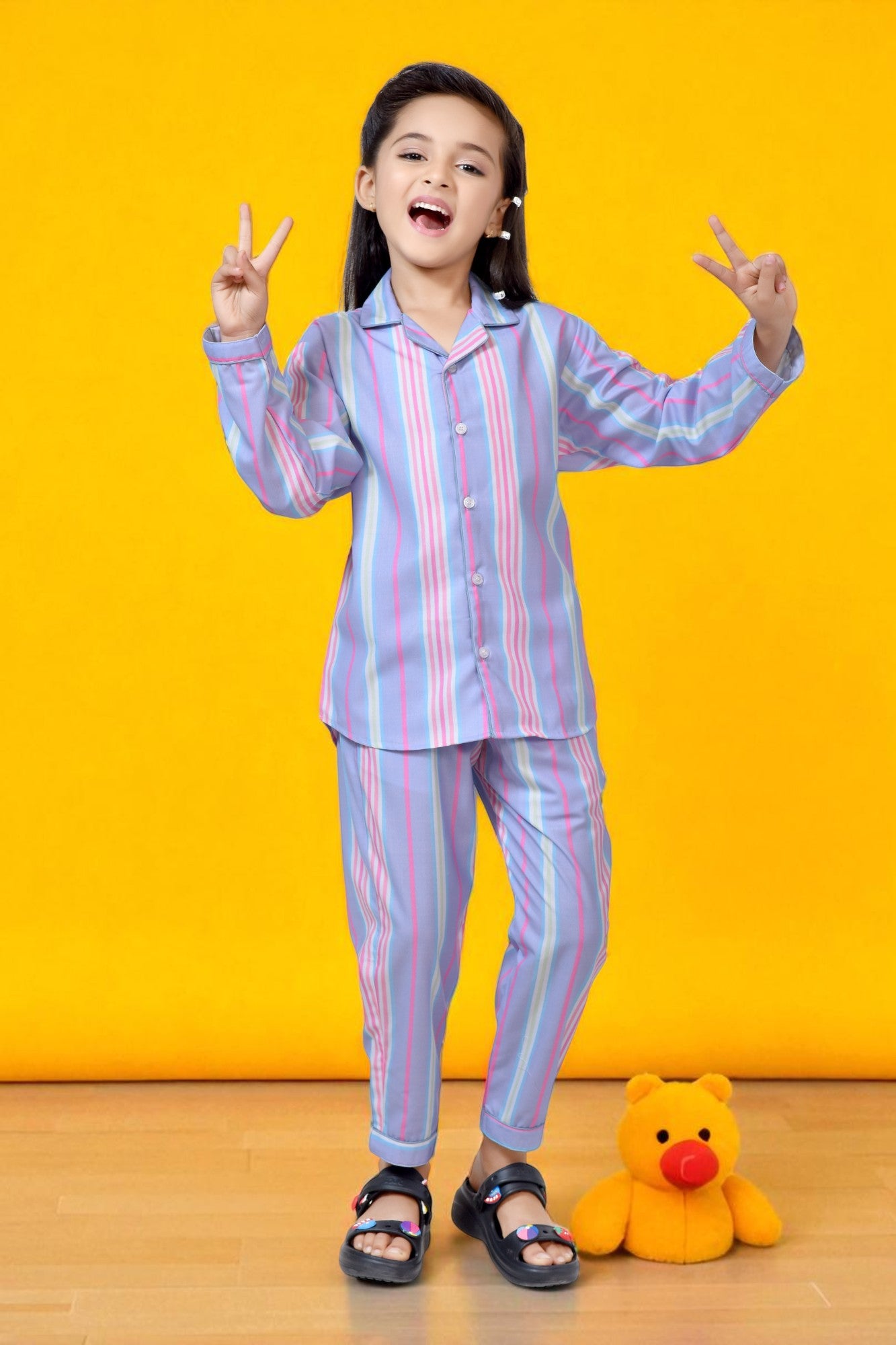 Stylish Purple Striped Girls Nightsuit Dress