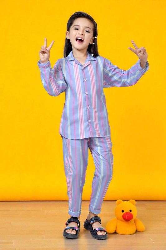 Stylish Purple Striped Girls Nightsuit Dress