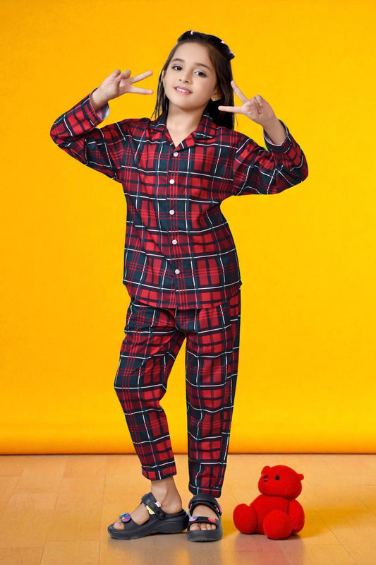 Buy Red and Black Christmas Theme Girls Cotton Night Suit Online 