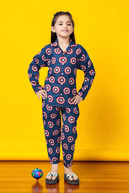 Buy Blue Captain America Shield Printed Girls Night Suit Online 