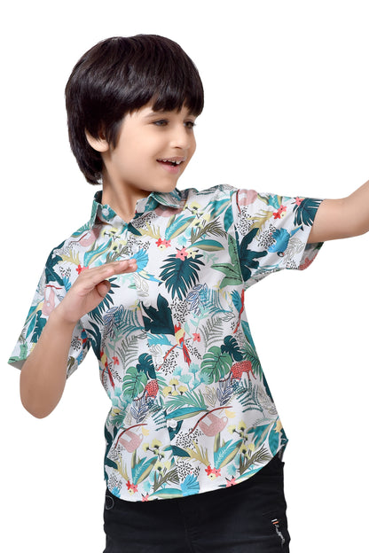 Stylish Tropical Print Pure Cotton Half Sleeve Shirt For Boys