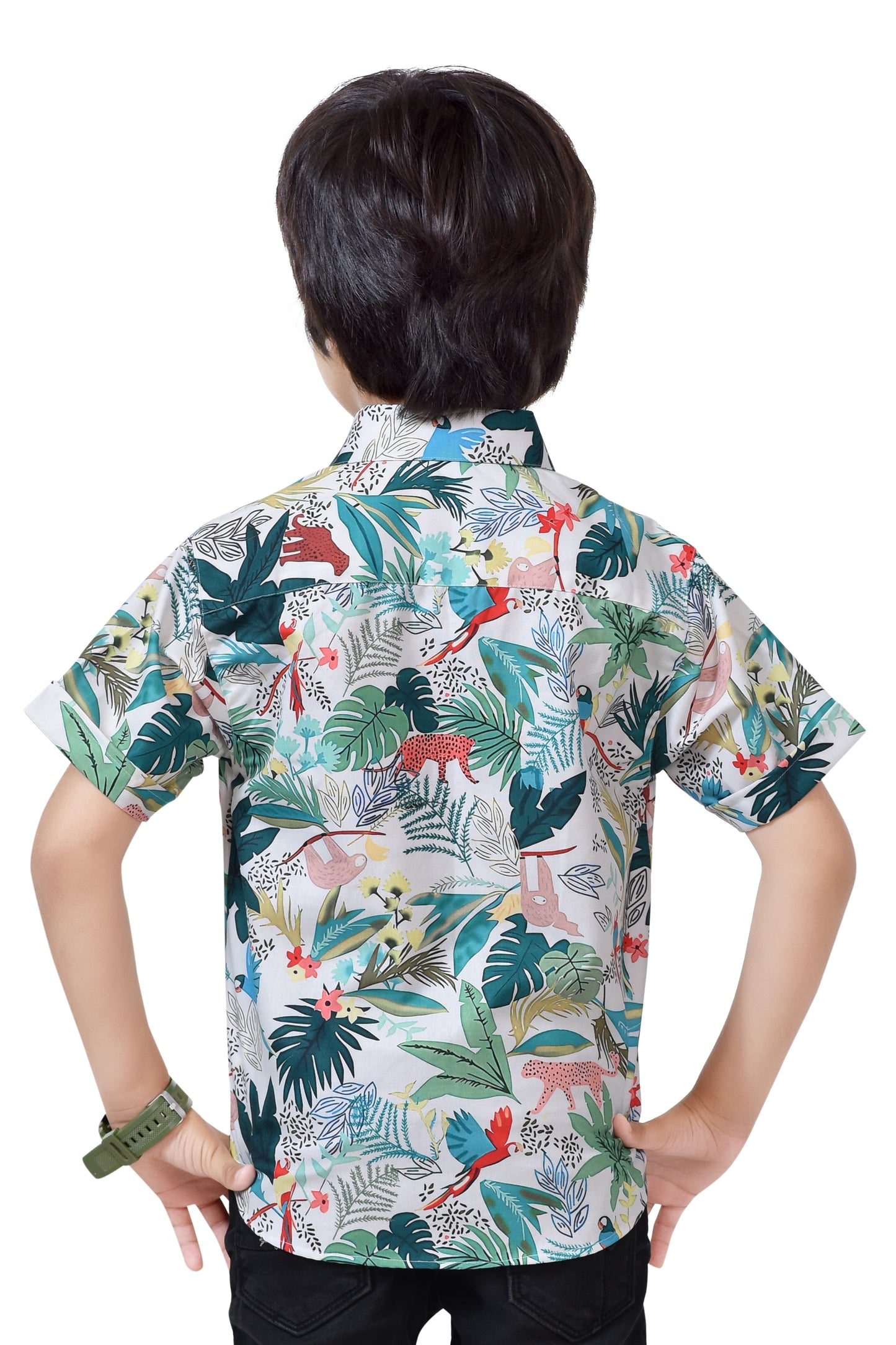 Stylish Tropical Print Pure Cotton Half Sleeve Shirt For Boys